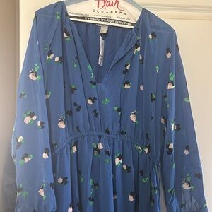 Blue Floral Long Sleeve dress assymetric  hem -  new